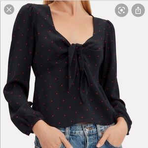 Intermix Eliana Navy Polka Dot Silk Blouse